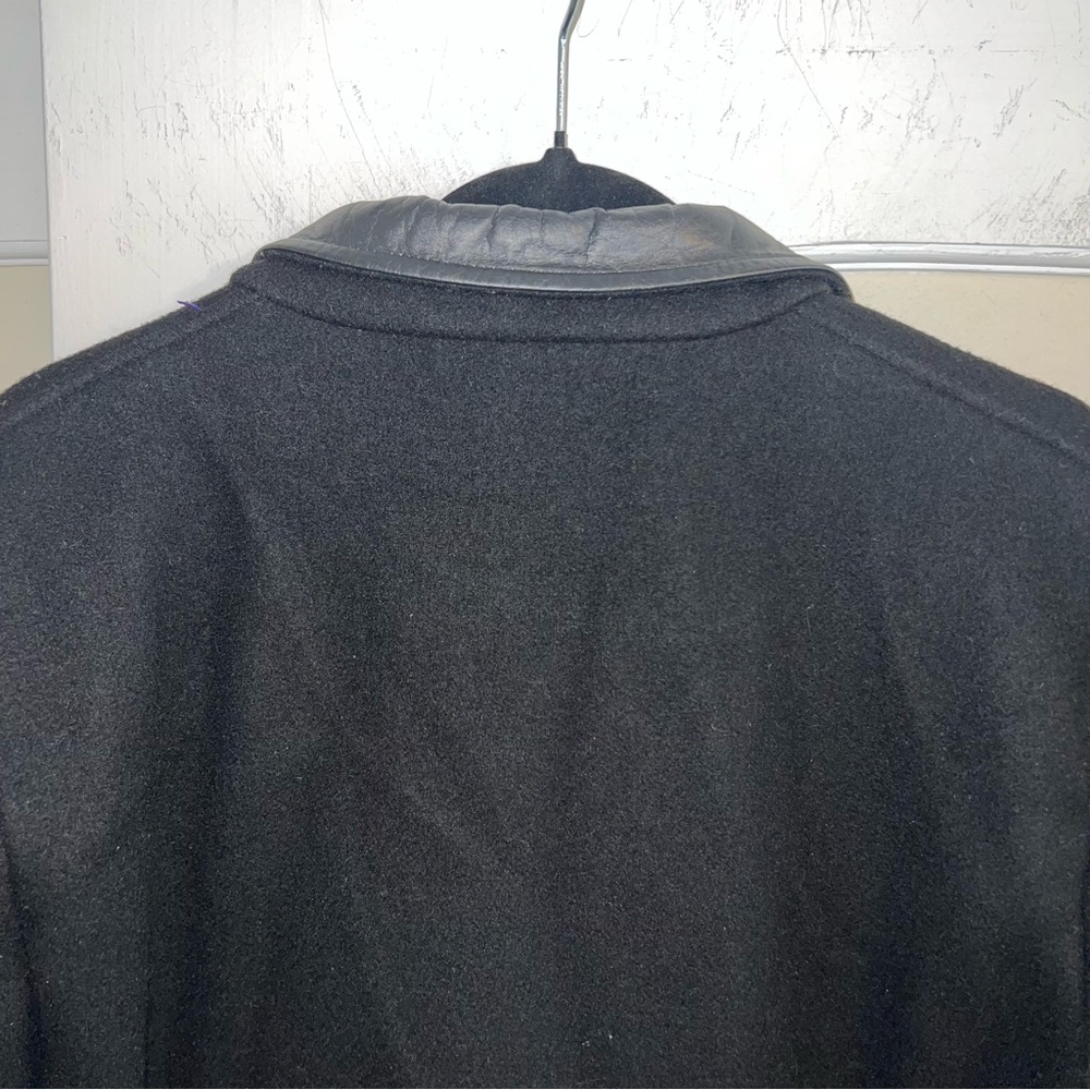 Vintage Hunter’s Run Pure New Wool And Leather Trim Black Long Coat - Picture 4 of 14